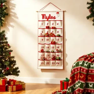 Christmas 24-Pocket Large Canvas Wall Hanging Reusable Fabric Advent Calendar