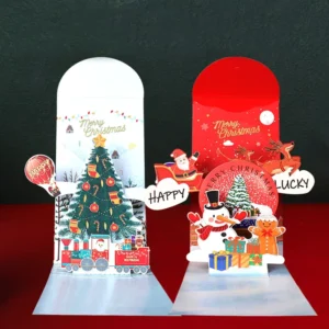Christmas 3D Greeting Money Envelope Cards Paper Invitation Card for Xmas Party Gift Decor