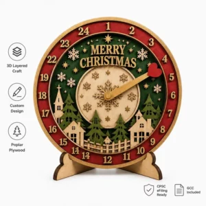 Christmas Advent Calendar, 1-24 Countdown, Laser-Cut Poplar Plywood, Heart Pointer, Holiday Home Decor, OEM, CPSC