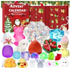 Christmas Advent Calendar with 24 Animal Squishy Fidget Toys for Kids Stress Relief