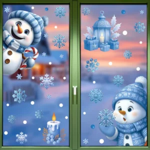 Christmas Blue Bell Elk Santa Claus Electrostatic Glass Sticker Snowflake Snowman
