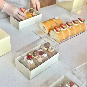Christmas Cake Roll Baking Paper Box with Transparent Lid for Desserts, Nuts, and Swiss Rolls