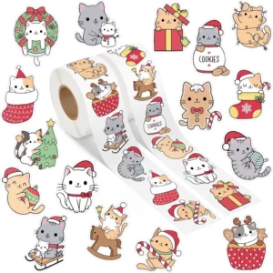 Christmas Cat Roll Stickers Cartoon Holiday Sealing Labels Gift Package Decorations