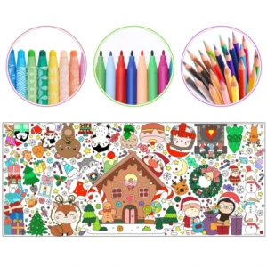 Christmas Coloring Poster Custom Xmas DIY Drawing Color Blank Doodle Art Banner for School Events Party Supplies Tablecloth