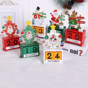 Christmas Countdown Calendar Santa Claus Elk Snowman Wooden Ornament Home Desktop Decor