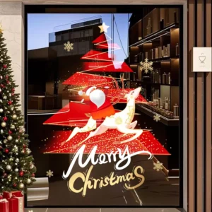 Christmas Decorations Window Stickers Modern Minimalist Style Abstract Pattern Tree Cutouts Shopping Mall Window Displays