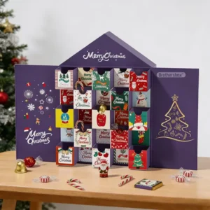 Christmas Deluxe Truffle Candy Gift Box Reusable Double-Door Chocolate Advent Calendar Box With Custom Logo
