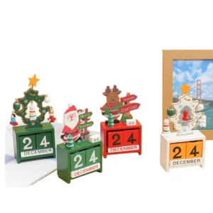 Christmas Gift Kids Toy Wooden Calendar Table Xmas Decoration Green Red White