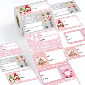 Christmas Gift Sticker Roll Pink Christmas Elf Santa Self-Adhesive Labels for Envelopes