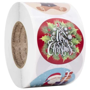 Christmas Gift Wrapping Stickers 1in Round Snowman Santa Claus Eco-Friendly Self-Adhesive Sticker Roll