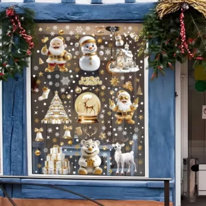 Christmas Glass Window Decals Removable Waterproof Static Cling Sticker White Reindeer Snowman Eco-Friendly PVC Door Wall Decor