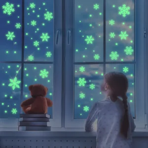 Christmas Glow in the Dark Snowflake Window Clings Static Stickers Fluorescent Holiday Decor for Home Office Party