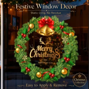 Christmas Holiday Decorations Shop Window Wreaths Static Cling Glass Decals Window Knot Bell Stickers PVC
