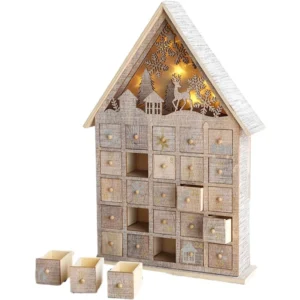 Christmas Luminous Wooden Calendar Drawer Ornament Tabletop Ornament Children’s Gift Gift Christmas Calendar Ornament