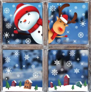 Christmas PVC Stickers Santa Claus Cute Snowman Elk Gift Pendant Party Window Glass