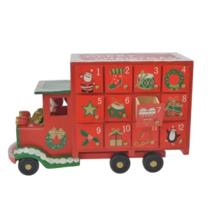 Christmas Red Truck Wooden Santa Advent Calendar Tabletop Kids Toy Decoration