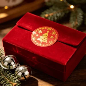 Christmas Round Stickers Custom Gold Stamping Holiday Seal Labels for Premium Gift Bags and Boxes