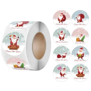 Christmas Self-Adhesive Stickers Roll, 1-Inch/1.5-Inch Round Santa Claus Gift Envelope Seals