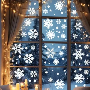 Christmas Snowflake Static Cling Glass Window Stickers, Gold, Silver and White