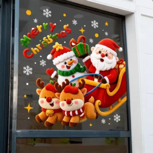 Christmas Static Cling Stickers Pink Elderly Christmas Tree Glass Window Decoration for Mall Indoor Use