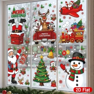 Christmas Static Cling White Snowflake and Santa Claus Window and Refrigerator Stickers
