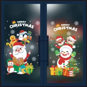 Christmas Static Cling Window Stickers Santa Claus Snowman Tree Reusable No Glue Xmas Glass Decals for Shop Home Decoration