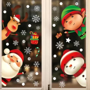 Christmas Static Cling Window and Glass Stickers with Santa Claus, Snowflake, and Elk Designs