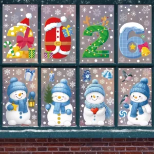 Christmas Static Window Clings Stickers Santa Snowman Snowflake Reusable Static Decals for Christmas Decoration