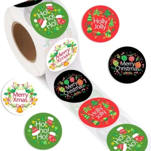 Christmas Stickers 1.5 Inch Multi Pattern Merry Xmas Holly Jolly Sealing Holiday Stickers for Envelope Decor