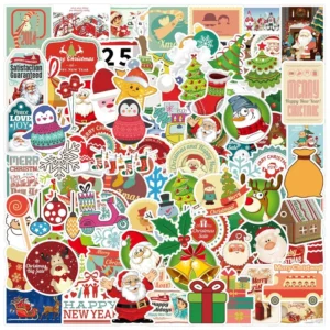 Christmas Stickers Custom UV Protection Waterproof Individual Die Cut Adhesive Paper Decorative Stickers