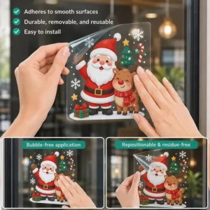 Christmas Transparent Static Window Film PVC No Glue Static Cling Decal Clear Spray Paint Sticker Custom Printing Xmas Decor