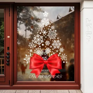 Christmas Tree Ornaments Scene Static Cling PVC Door Stickers Merry Christmas Cartoon Design for Mall Window Cutouts