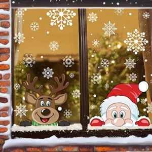 Christmas Wall Stickers 6 Sheet Peeping Santa Rudolph Snowflakes Clings Vinyl Static Stickers Waterproof