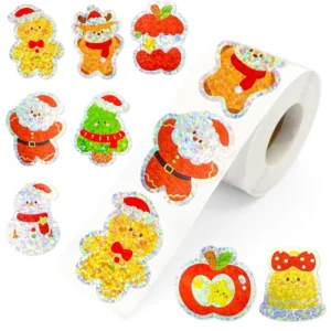 Christmas Waterproof Laser Stickers Santa Claus Gingerbread Man Elk Self-Adhesive Roll Stickers