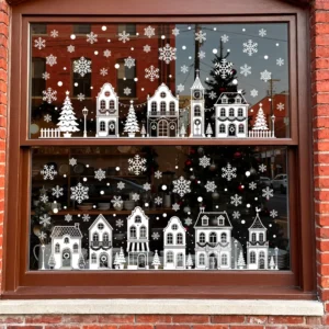 Christmas White Static Cling Decal Sticker Snowflake House PVC Window Stickers Custom for Shop
