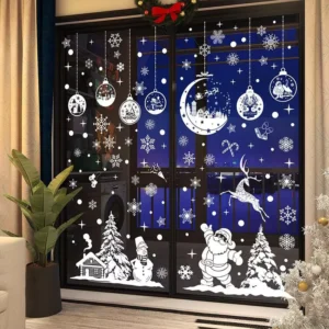 Christmas Window Stickers 9 Sheets Reusable UV Printed PVC Self Adhesive Eco Friendly Holiday Party Festive Decorations