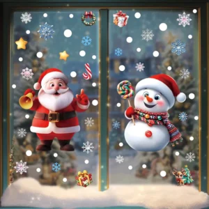 Christmas Window Stickers Vinyl Self Adhesive Removable Double Sided Reusable Holiday Decoration for Glass