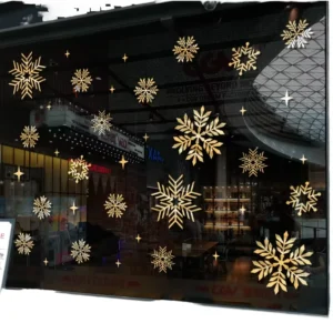 Christmas Window Stickers White Snowflakes Santa Claus Reindeer and Snowman