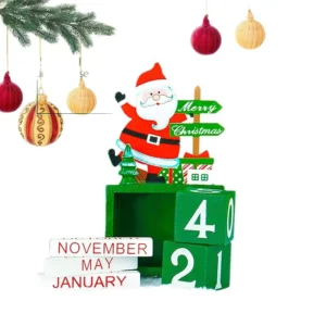 Christmas Wooden Advent Countdown Calendar with Santa and Reindeer Blocks, Tabletop Home Decor