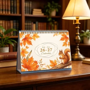 Classic Tone 26 27 Desktop Calendar Soft Touch Lamination FSC Certified Paperboard Stand For Bohemian Interior Styling
