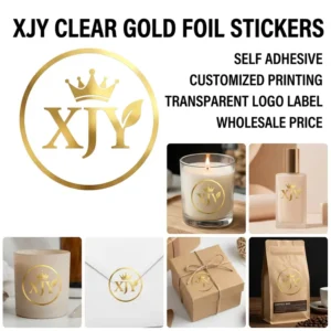 Clear Gold Foil Self-Adhesive Stickers Custom Printing Transparent Logo Labels