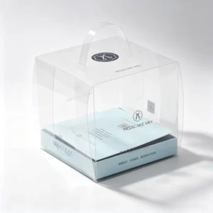 Clear PET Square Cake Box with Paper Base Tray, Custom Logo and QR Code Printing