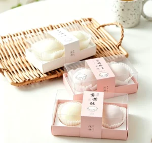 Clear Pink PET 2-Grid Dessert Takeaway Box for Mochi Cake