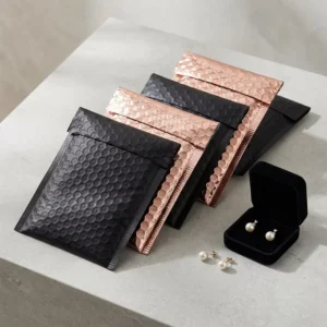 Co-extruded Poly Plastic Bubble Cushion Mailer Bag with Aluminized Film, Rose Gold, Self-Adhesive for Jewelry Ring Shipping