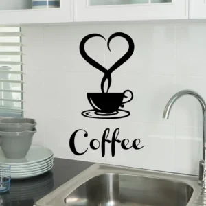 Coffee Heart Steam Wall Decal Removable PVC Sticker for Kitchen Cafe Coffee Lovers Home Decor
