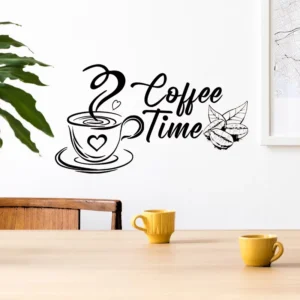 Coffee Time Wall Decal with Coffee Cup and Beans Removable Kitchen Decor Sticker