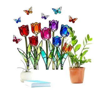 Colored Glazed Tulip Butterfly Glass Stickers No Glue Static Adhesive Window Decoration Custom Orders