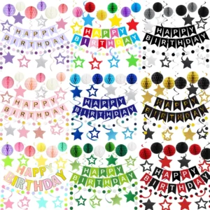 Colorful 20*16cm Spiral Honeycomb Five-Pointed Star Pull Flag Banner for Birthday Party