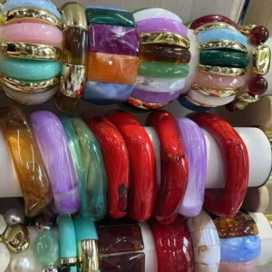 Colorful Acrylic Bangle Bracelet, Dainty Minimalist Chunky Resin
