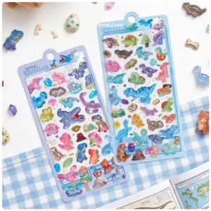 Colorful Dinosaur Dome Epoxy Drop Stickers, 3D Raised Glossy Resin Decals for Journals, Water Bottles, and DIY Crafts